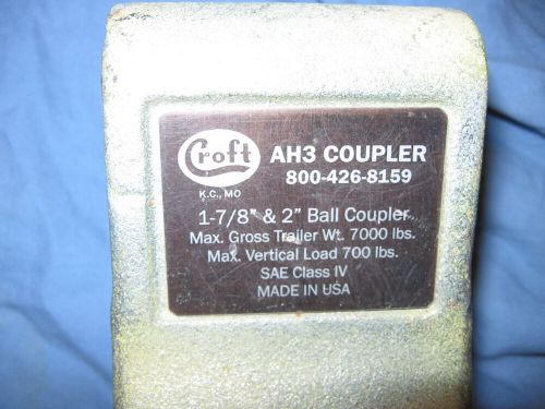 Croft ah3 adjustable trailer hitch coupler 1 7/8&#034; 2&#034; ball  usa made 7000 lb nice