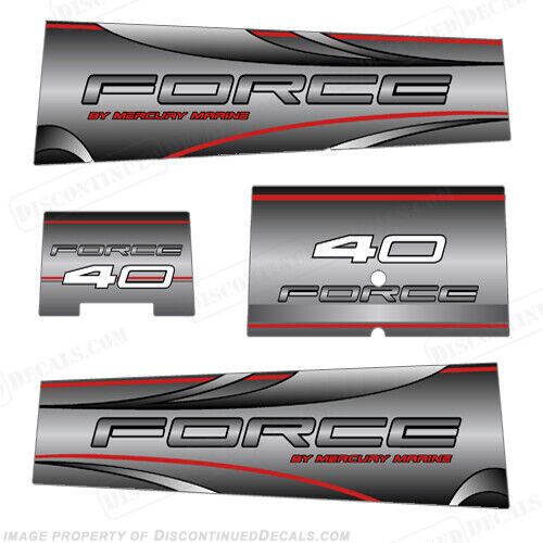 Fits mercury marine force 40hp outboard motor decals - silver