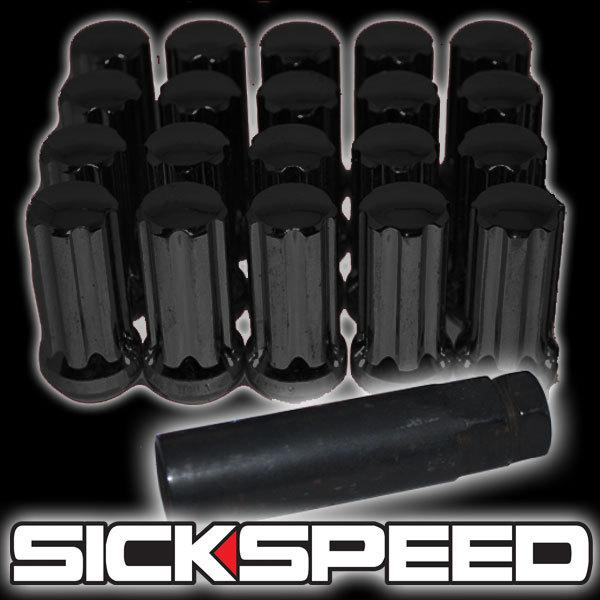 20 black chrome 51mm spline drive locking lug nuts lugs w/ key for wheel m14x1.5