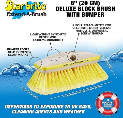 8 in star brite deluxe soft bristle block brush head with bumper, yellow