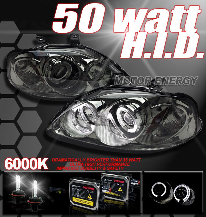 99 00 honda civic projector head lights+6000k hid smoke