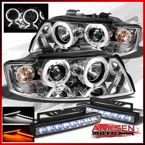 White/amber led bumper fog lamp+02-05 audi a4 s4 halo projector headlights set