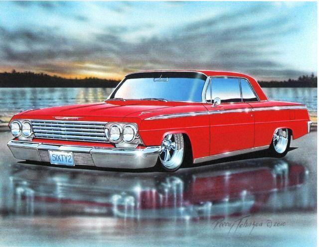 1962 chevy impala 2 door hardtop muscle car automotive art print red