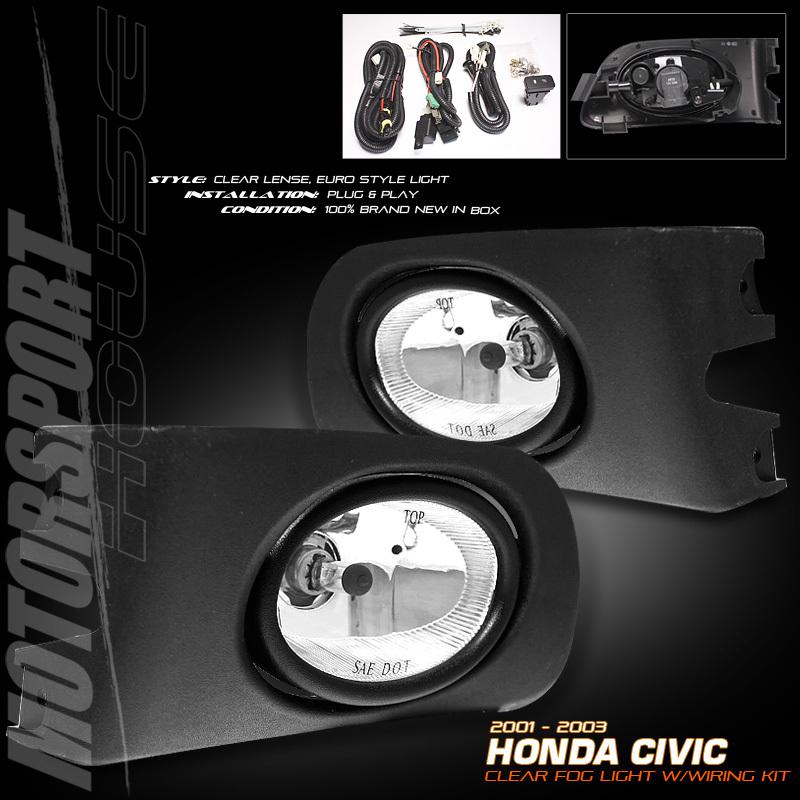 01 02 03 honda civic 2/4dr jdm clear fog light lamp kit