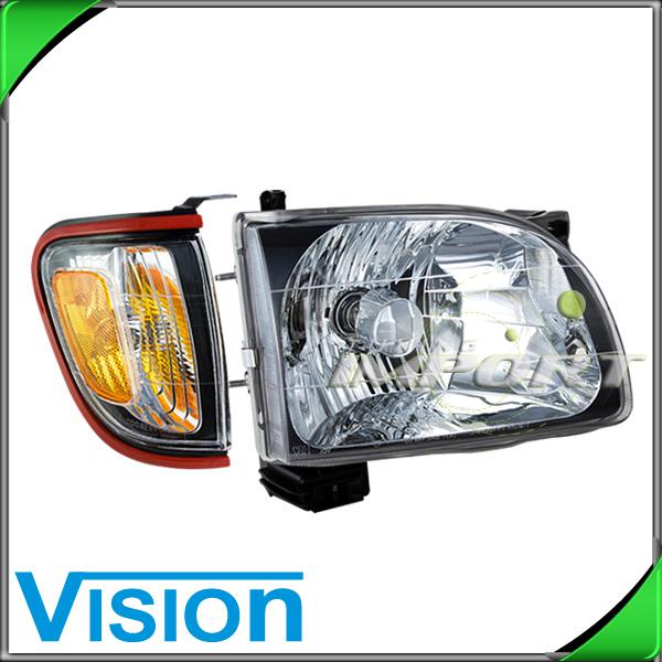 Passenger right side headlight w/corner light lamp+red bezel 01-04 toyota tacoma