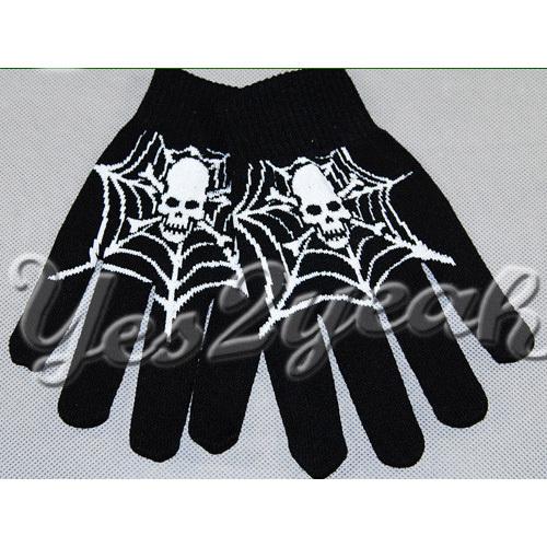 New & cool spider skull head white black gloves 1213