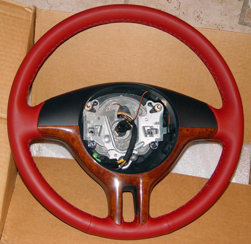 Bmw brand genuine sport z3 2000-2002 steering wheel red & maple wood trimmed