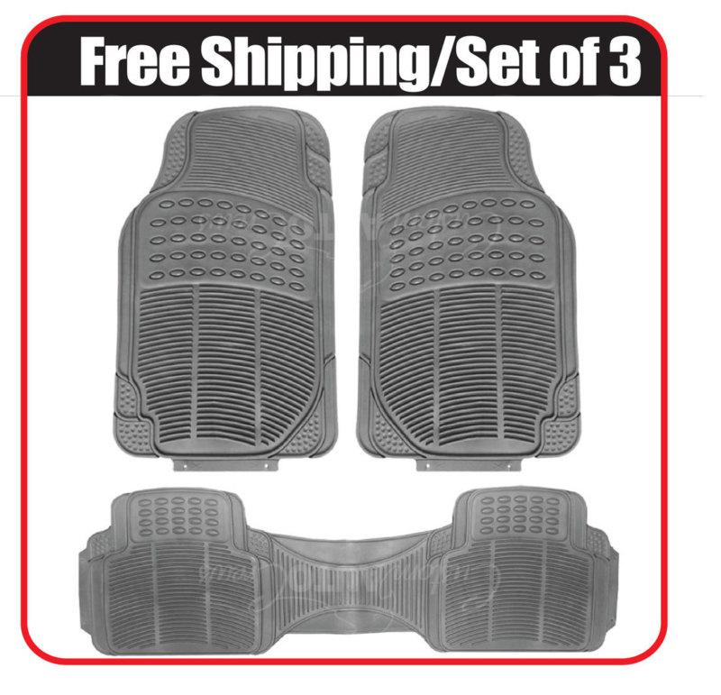 All weather heavy duty rubber car floor mat 3pc set gray front, rear row new