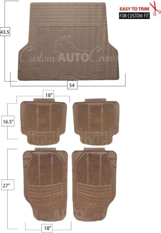 All weather heavy duty rubber car floor mat 5pc set beige front rear cargo suv