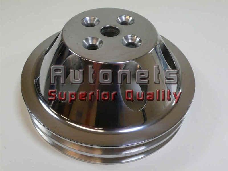 Polished aluminum small block chevy 55-68 swp pulley 2 groove street hot rat rod