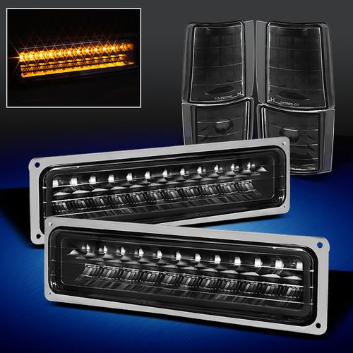 Black 94-98 gmc c/k sierra yukon suburban corner +led bumper signal lights