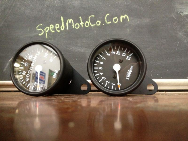  speedometer tachometer tach gauge 2.5" set honda motorcycle 550cc under black