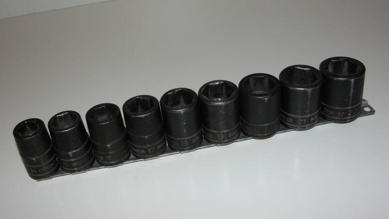 Snap on 1/2 drive 6 point shallow metric impact socket set 9 pc 14mm - 22mm nice