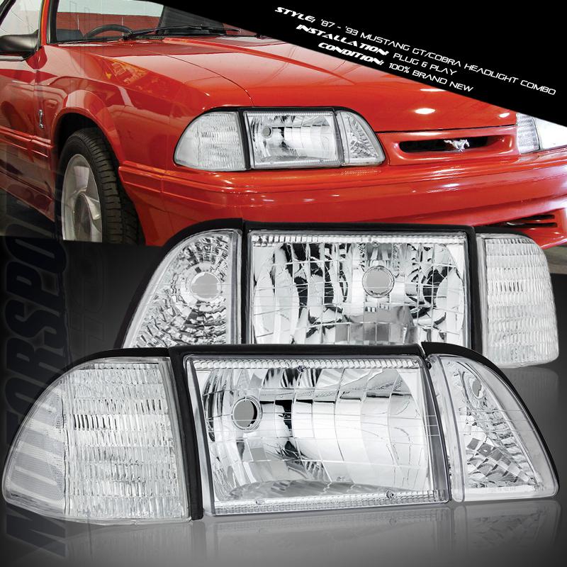 87-93 ford mustang chrome headlight+ corner light+ bumper parking signal lamp