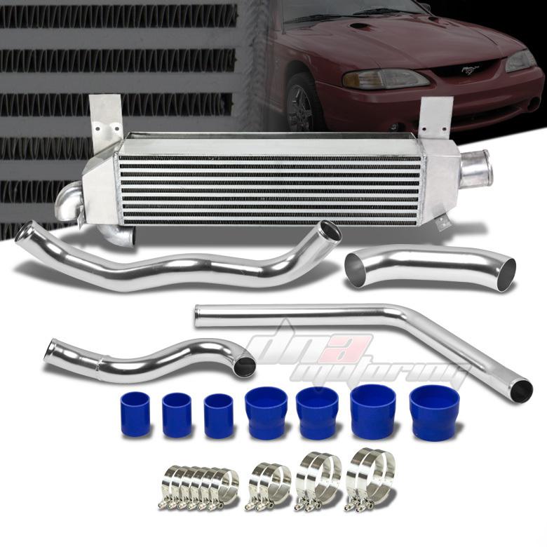 87-93 ford mustang v8 5.0l aluminum racing bolt-on twin turbo intercooler+piping