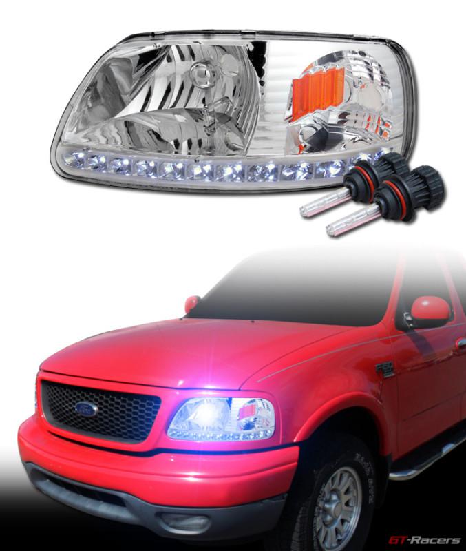 10000k hid bi-xenon chrome led head lights w/signal amber 97-03 f150/expedition