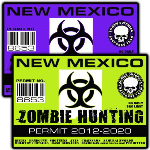 New mexico zombie outbreak response team decal zombie hunting permit stickers a