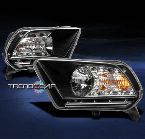 10 11 12 ford mustang base/gt drl led crystal headlights black left+right pair