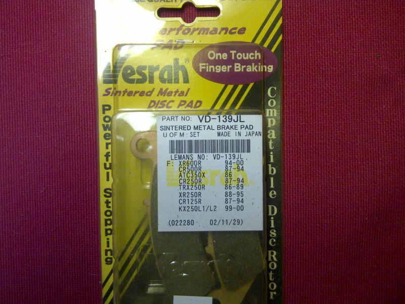 Vesrah sintered metal front brake pads fa125 honda cr250 cr500 trx250 atv