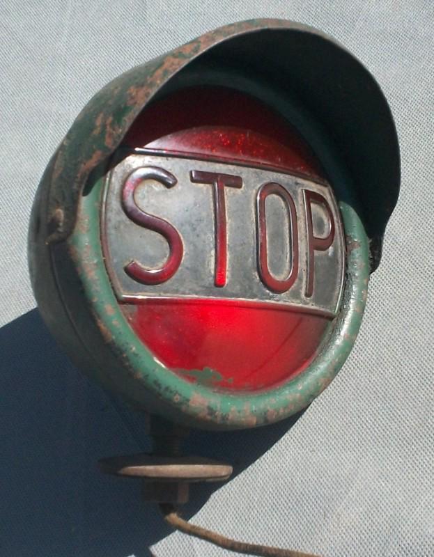 Vintage 30s 40s stop light with glass lens saying stop rat rod bonneville