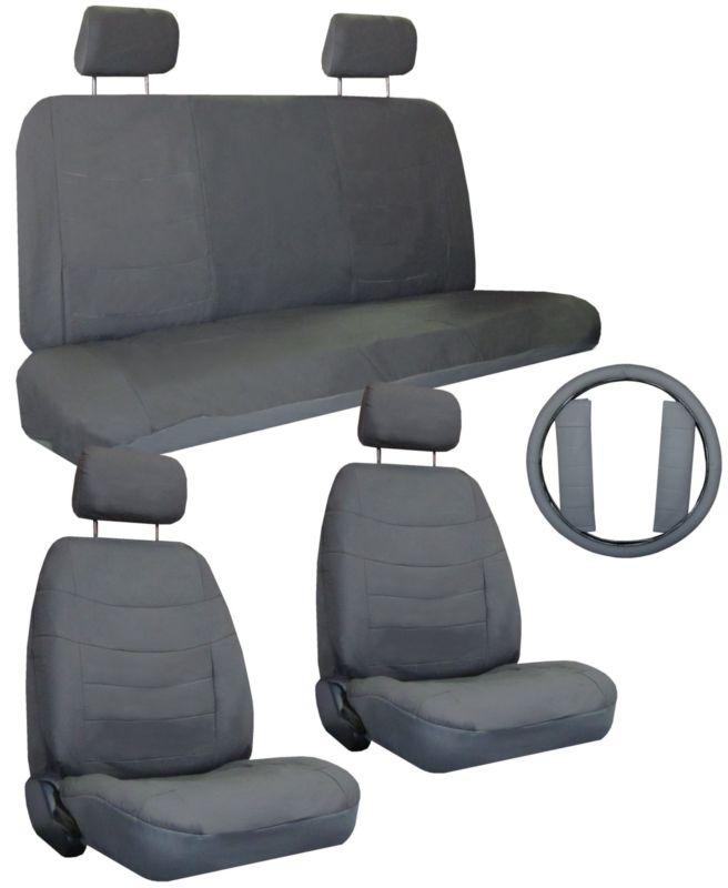 Gray grey car seat covers set w/ steering wheel cover & belt shoulder pads #1