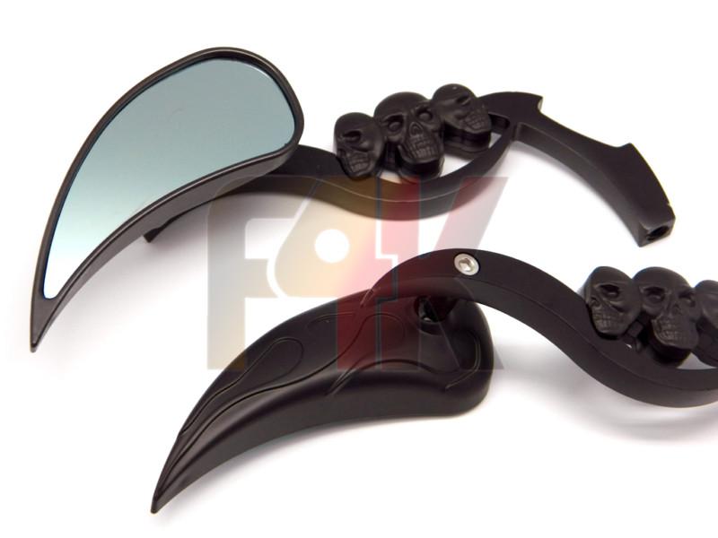 Black motorcycle cruiser chopper bobber teardrop skull custom mirrors 8mm 10mm