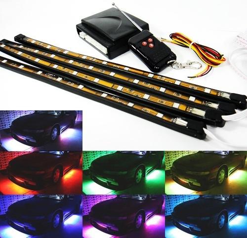 7 color rgb led light strip bar under car kit strobe knight rider scanner 4x 12"