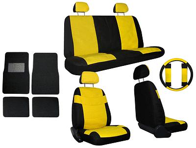 Yellow blk superior synthetic leather seat covers w/ black floor mats & more #3