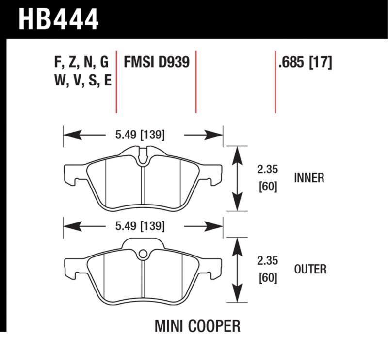 Hawk performance hb444f.685 disc brake pad 02-09 cooper