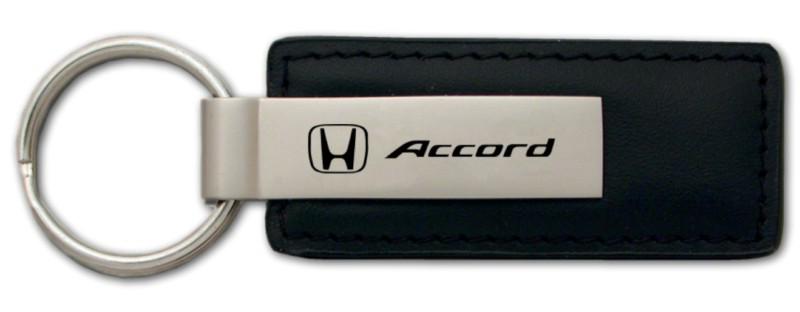 Honda accord black leather keychain / key fob engraved in usa genuine