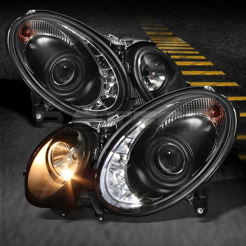 03-06 benz w211 e-class black projector drl led strip headlights *fit hid-d2s*