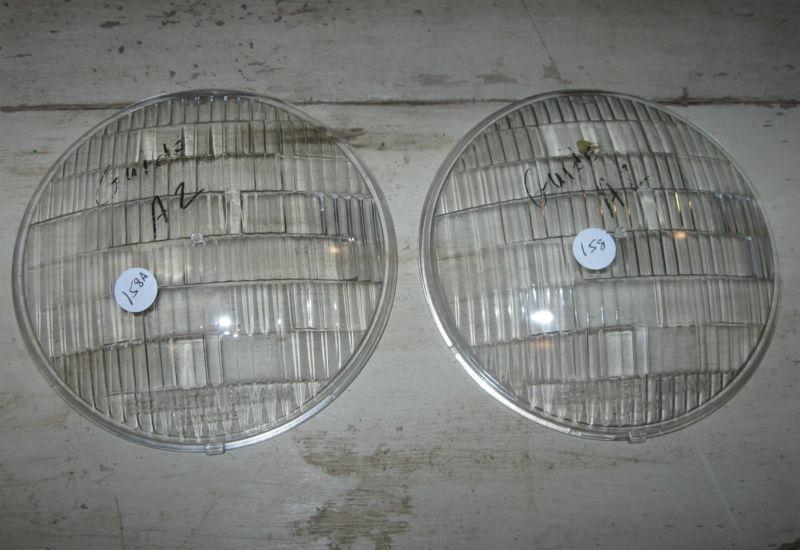 Pair vintage guide a2 automobile glass headlamp/headlight lens nos convex  6 3/4