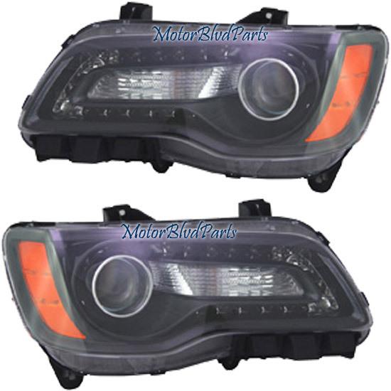 12-13 chrysler 300 halogen black headlamps headlights left + right