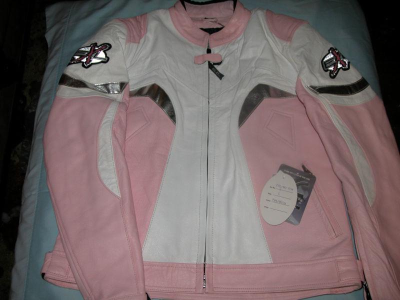 Exl mj-111 pink & white motocyle jacket lg new with tags 