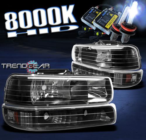 99-02 silverado/00-06 tahoe/suburban crystal black head light lamp+bumper+8k hid