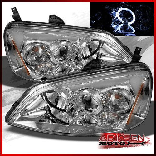 01-03 honda civic 2/4dr dual halo projector headlights lights lamps left+right