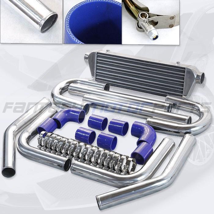 Blue 2.5'' inlet intercooler piping kit fmic + 27''x7''x 2.5'' intercooler diy