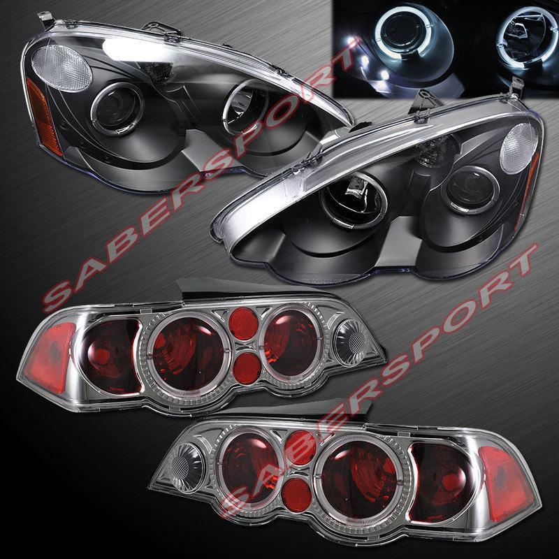 02-04 acura rsx halo projector headlights black w/ led + altezza tail lights