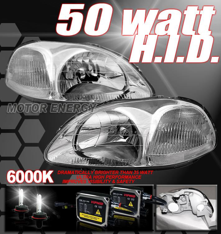 96-98 honda civic crystal headlights lamp+50w 6000k hid