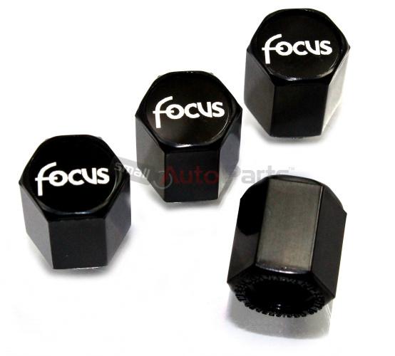 (4) ford focus silver logo black abs tire/wheel stem air valve caps covers set