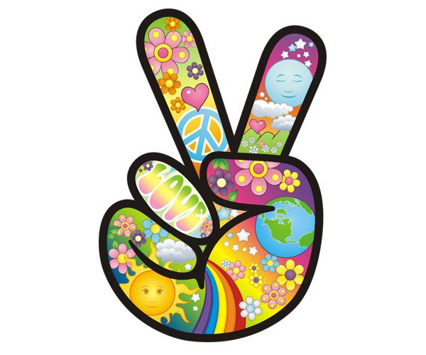 Peace decal 5"x3.4" moon stars sun anti war flower hippie vinyl sticker p3 zu1