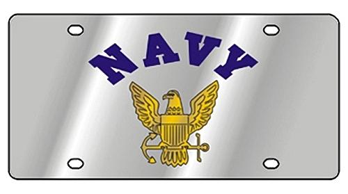 New us navy blue & gold logo stainless steel license plate