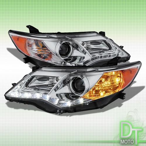 12 13 toyota camry projector drl chrome headlights led bar daytime running lamps