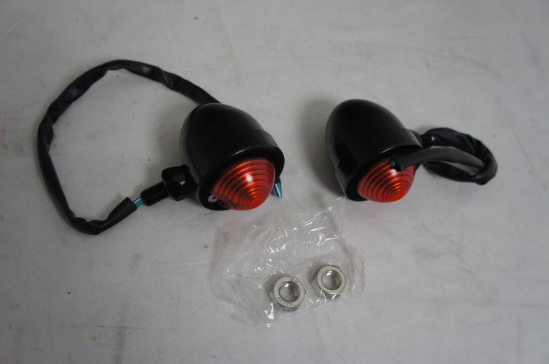 Cruiser turn signals metal housing custom chopper style old school w/ red lens