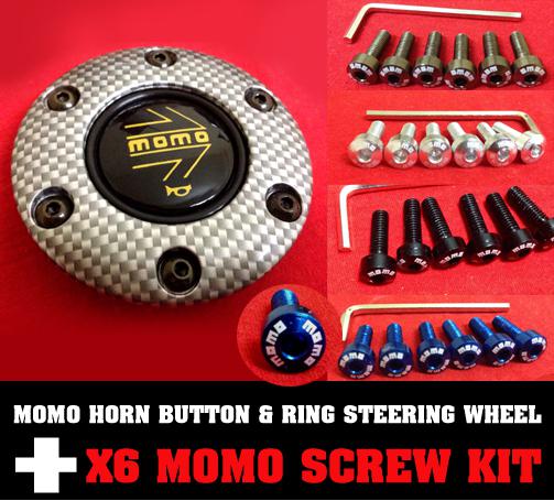 Momo silver horn button & ring steering wheel + 6 momo screw kit