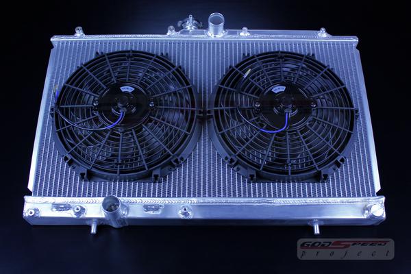 Gsp 03-07 evolution evo8 evo9 gsr mr 4g63 turbo aluminum radiator w /cap fan x 2