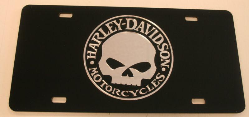 Harley davidson motorcycle black ride skull acryllic license plate tag sign hd