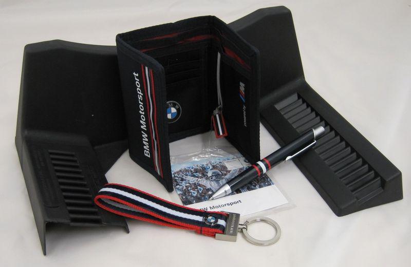 Genuine bmw motorsports collection gift set includes wallet, key chain & pen