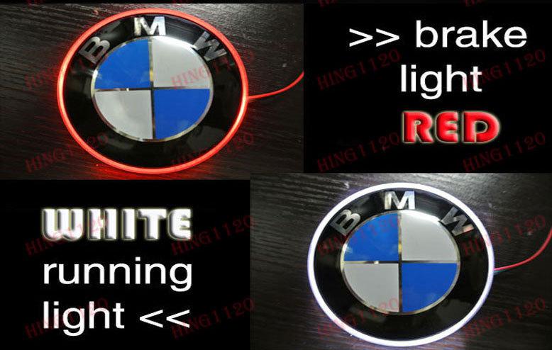 Bmw 82mm two tone white & red  bright led light truck logo emblem tail car badge