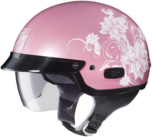 New hjc is-2 blossom half-helmet adult helmet, mc-8/pink/white flowers, xl